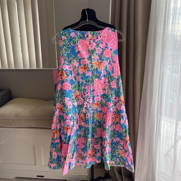 $178 Lilly Pulitzer Trina Swing Dress  XL Multi Rose To The Occasion Poplin - Picture 6 of 6